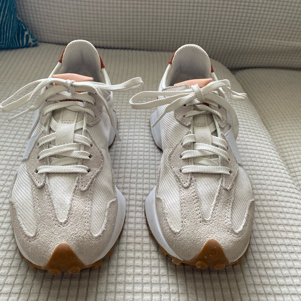 New Balance 327 Cream and Tan Sneakers